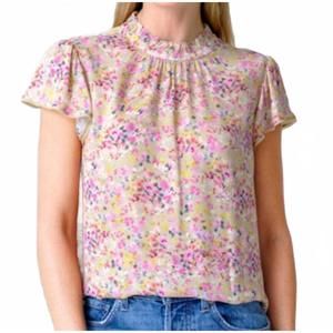 NEW GO BY GO SILK go vintage print blouse in peche mode